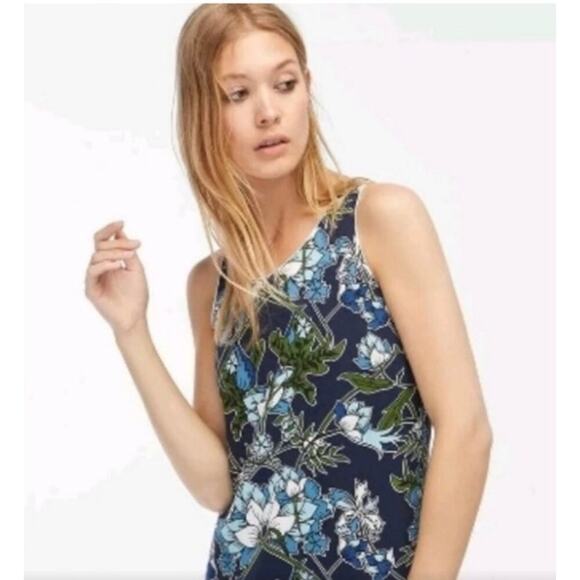 Massimo Dutti Navy Blue Botanical Floral Scoop Neck Shift Dress, 4 - Picture 5 of 12